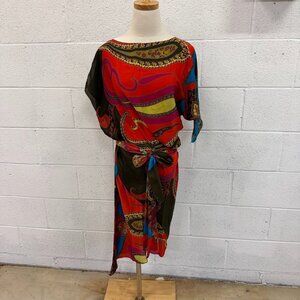 Corey Lynn Calter Multicolor Abstract Asymmetric Belted Silk Dress Size XS